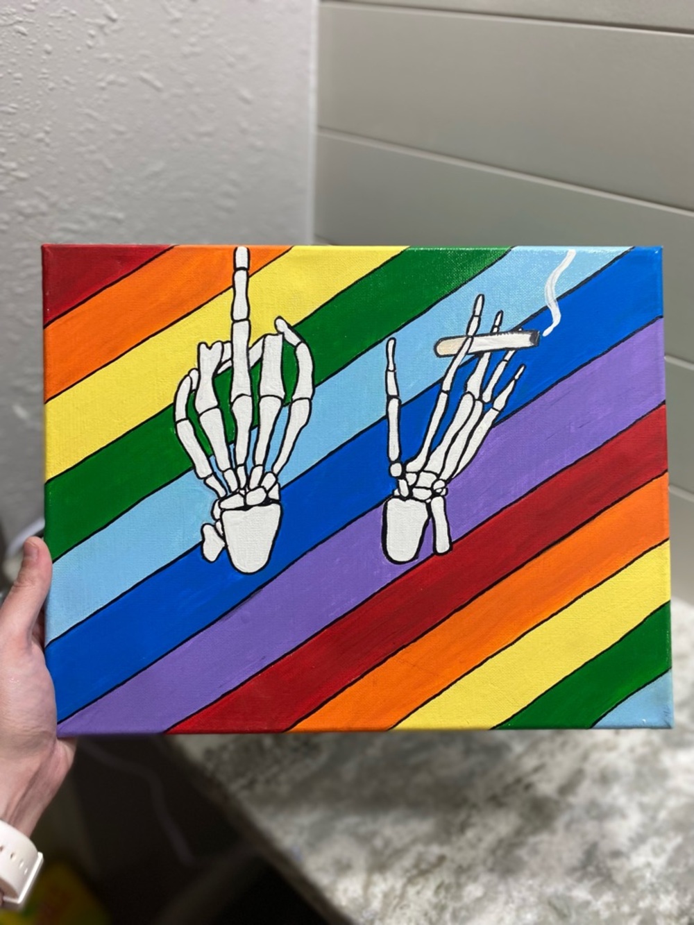 Colorful Skeleton Hand Canvas Art